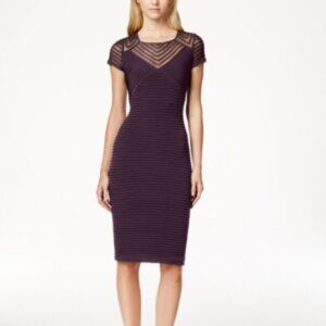 CALVIN KLEIN Striped Cap Sleeve Scoop Neck Illussion Sheath Evening Dress